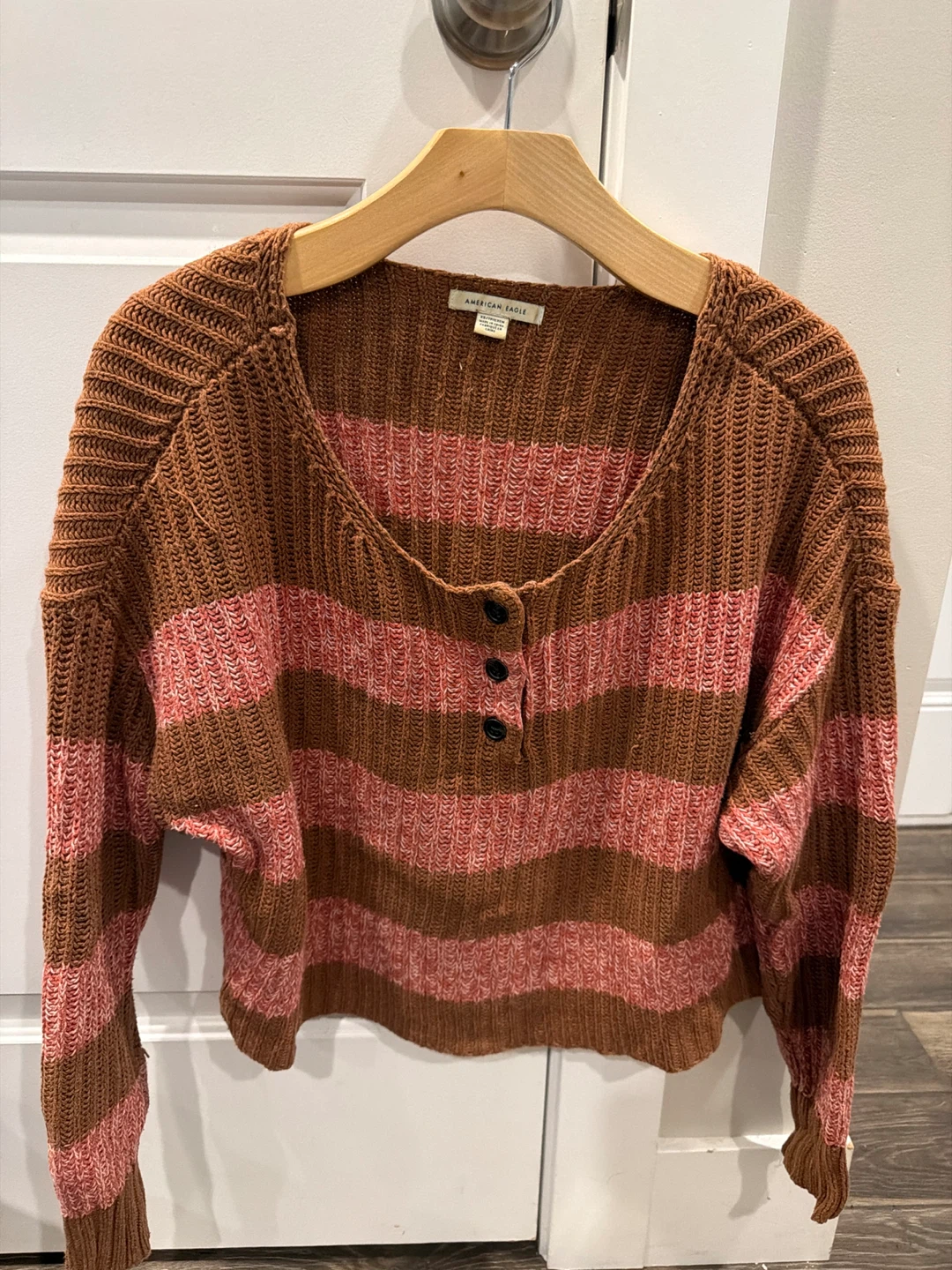 American Eagle Striped Henley Sweater