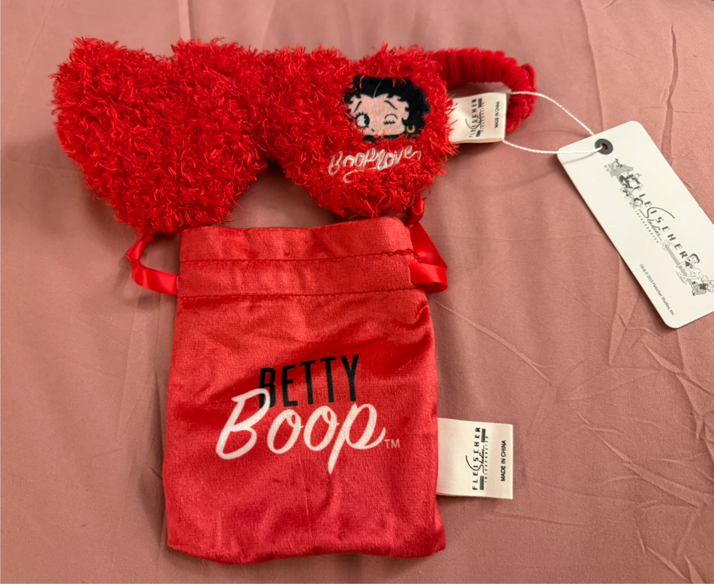 Betty Boop Red Heart Plush Sleep Mask with Pouch
