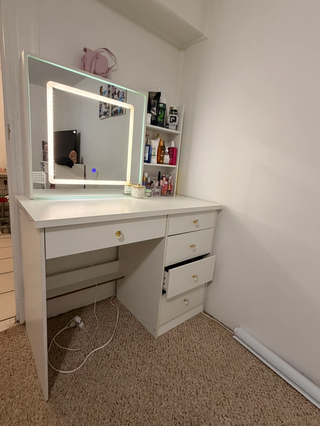 Vanity Desk with LED Mirror – White (3 Light Modes) - photo 3