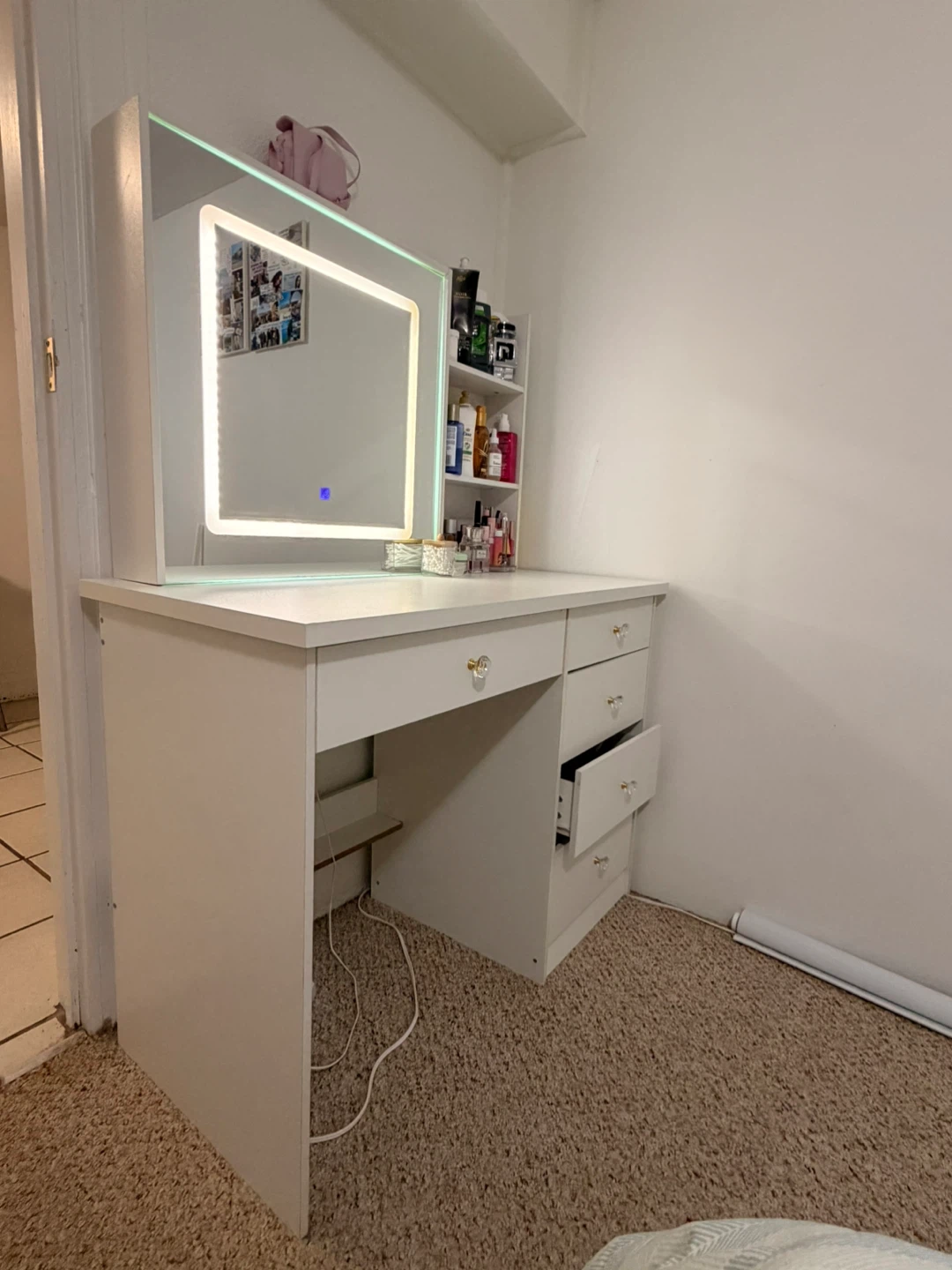 Vanity Desk with LED Mirror – White (3 Light Modes) - photo 2