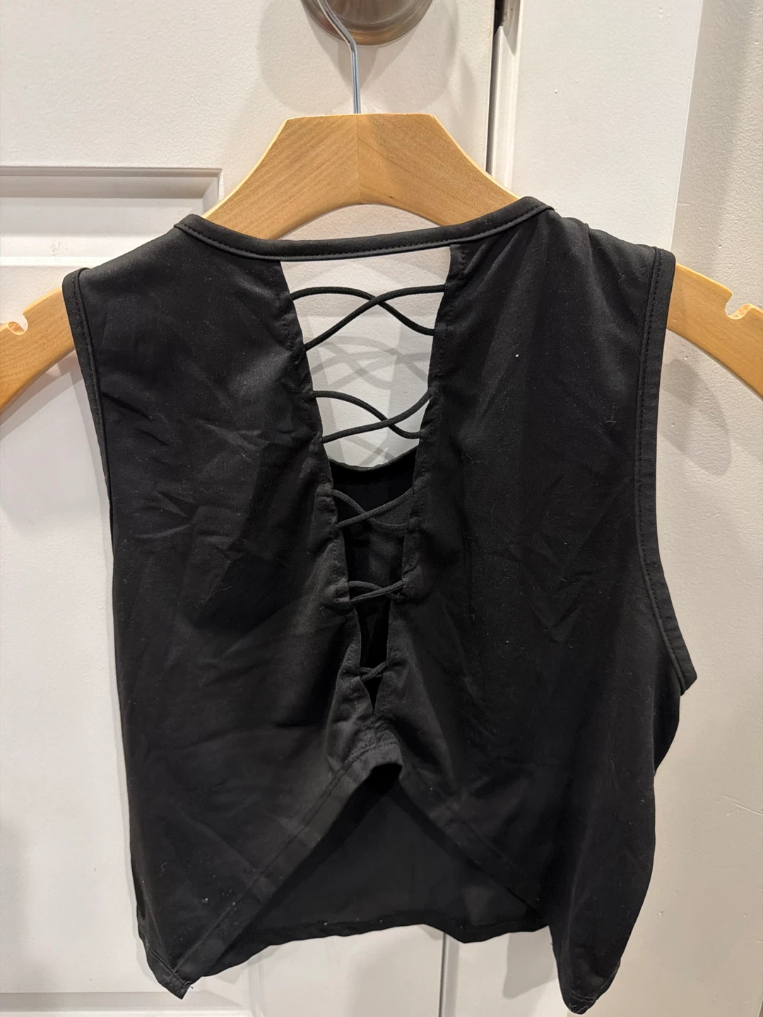 Black Cropped Tank Top with Criss-Cross Back Detail - photo 2