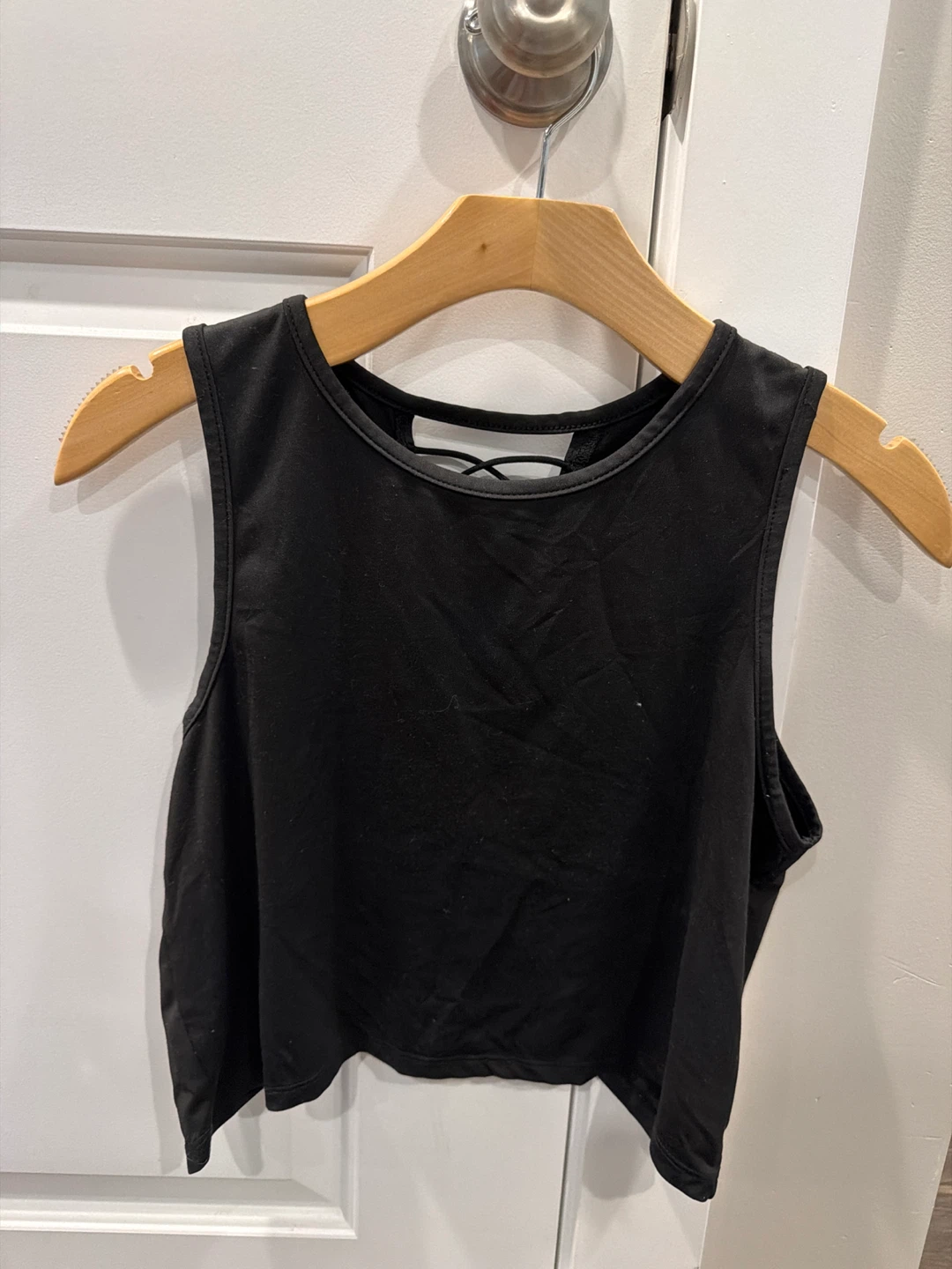 Black Cropped Tank Top with Criss-Cross Back Detail