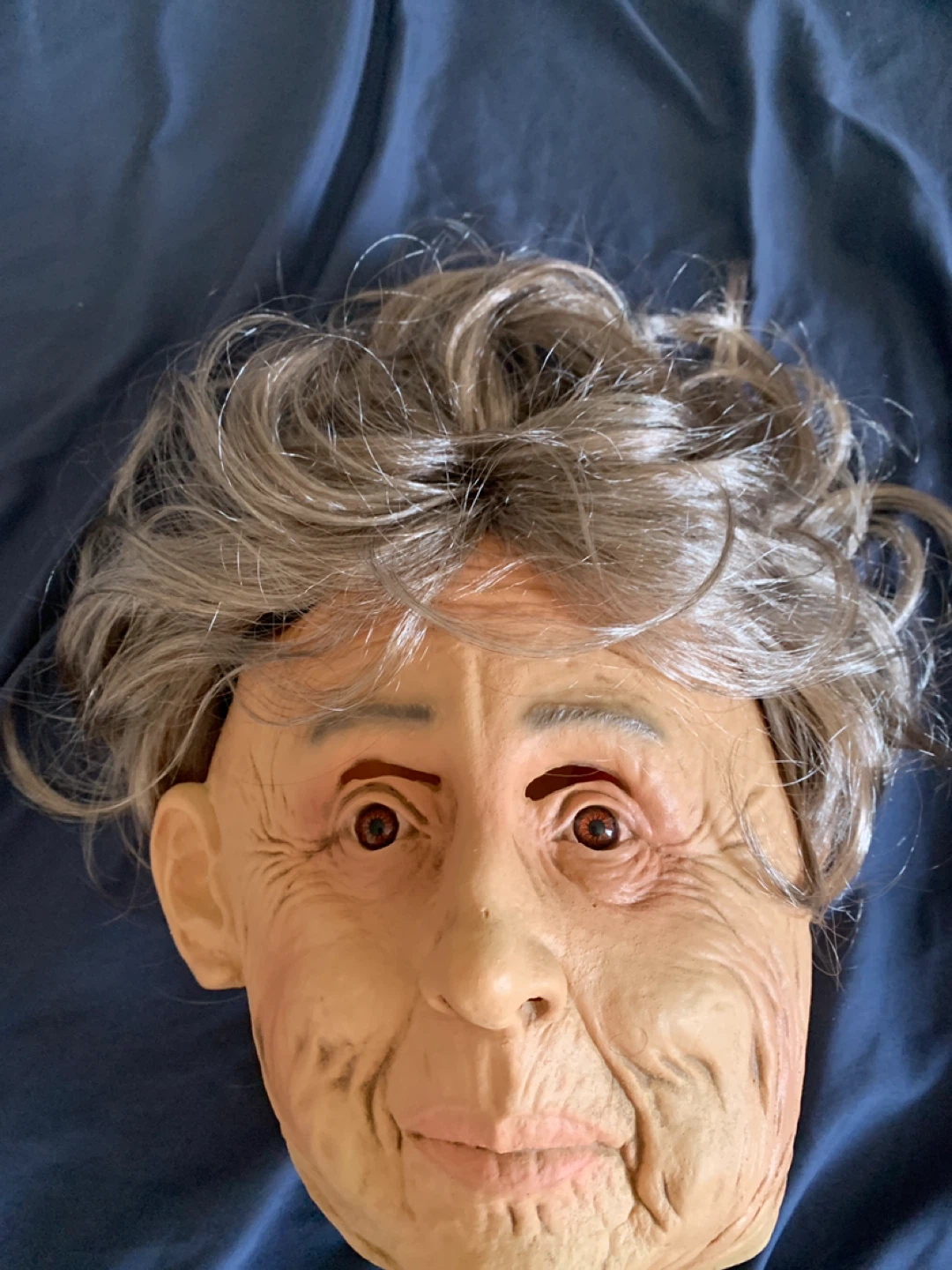 Old Lady Halloween Mask with Grey Hair