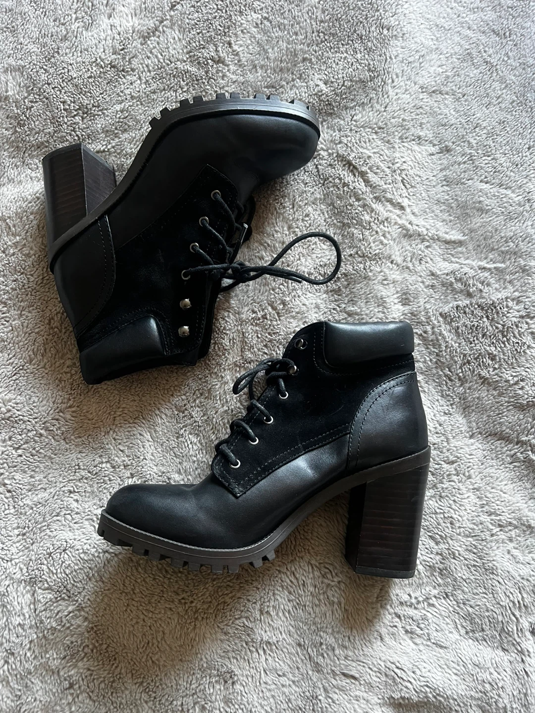 ALDO Black Lace-Up Chunky Heel Combat Boots Women's - photo 2