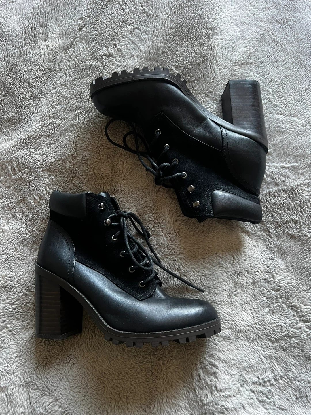 ALDO Black Lace-Up Chunky Heel Combat Boots Women's