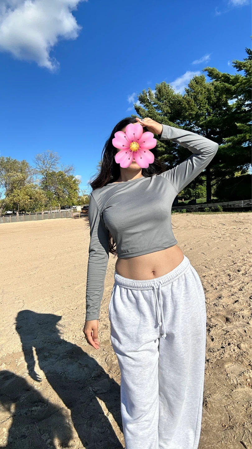 Grey Long Sleeve Cropped Top