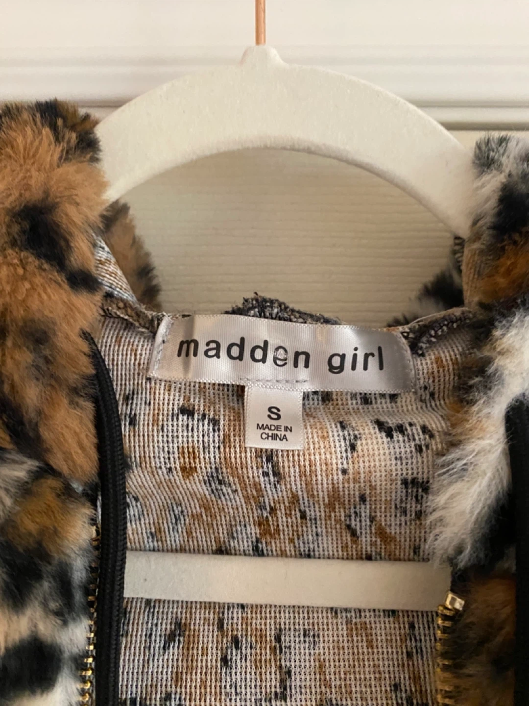 Madden Girl Leopard Print Faux Fur Hooded Jacket - Size S - photo 3