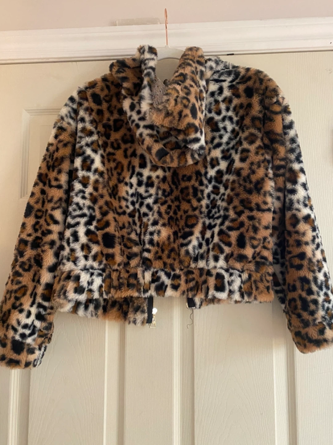 Madden Girl Leopard Print Faux Fur Hooded Jacket - Size S - photo 2