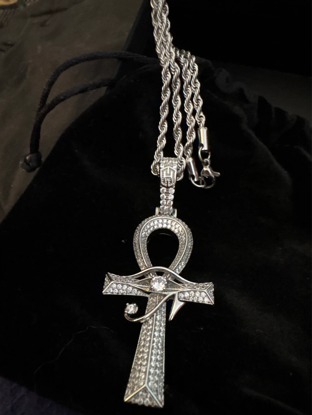 NEW Ankh 18K white Gold SS Pendant Necklace with Rope Chain - photo 2