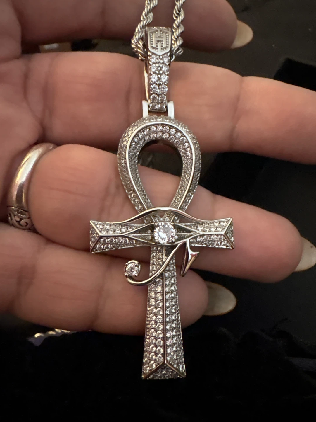 NEW Ankh 18K white Gold SS Pendant Necklace with Rope Chain - photo 4