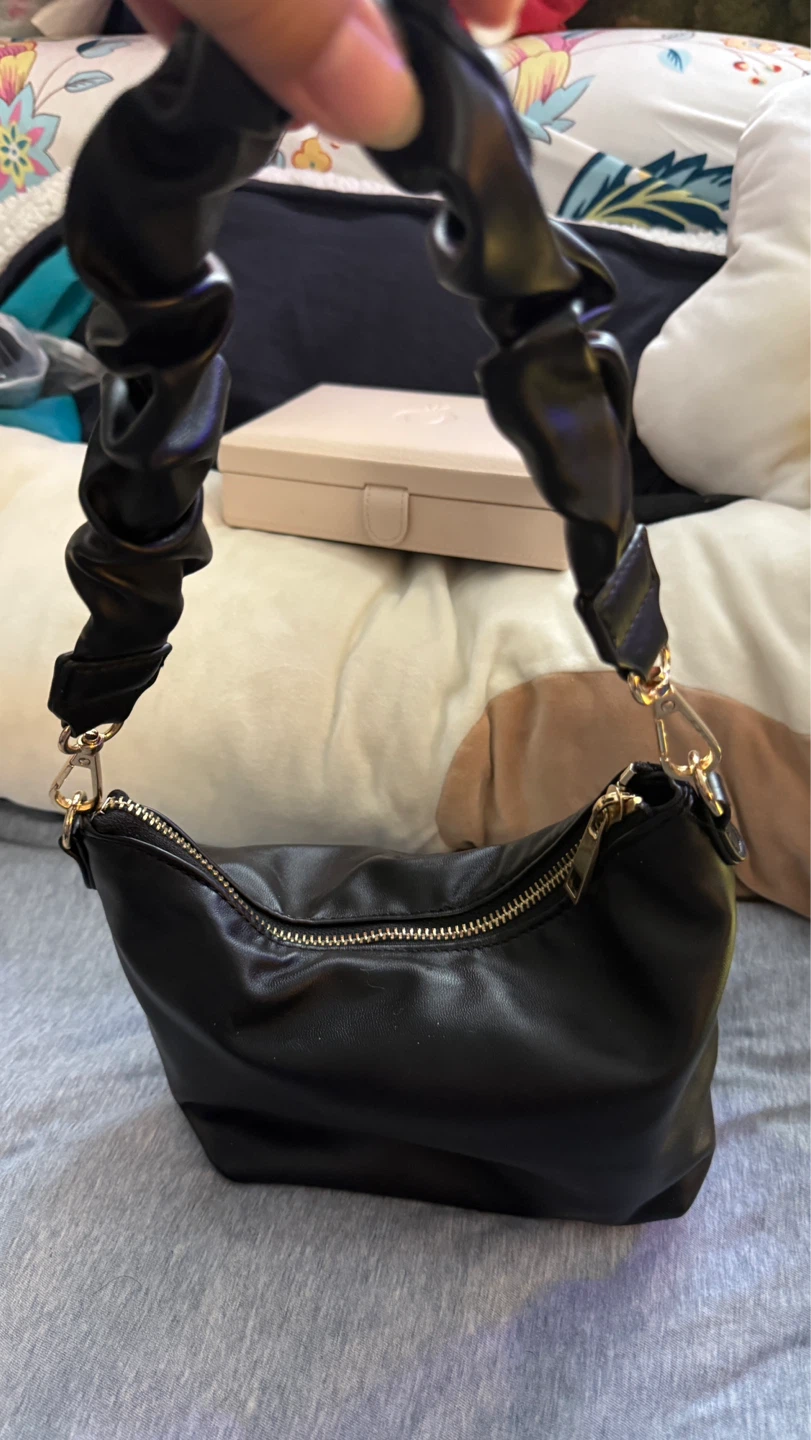Street Level Black Faux Leather Ruched Handle Shoulder Bag