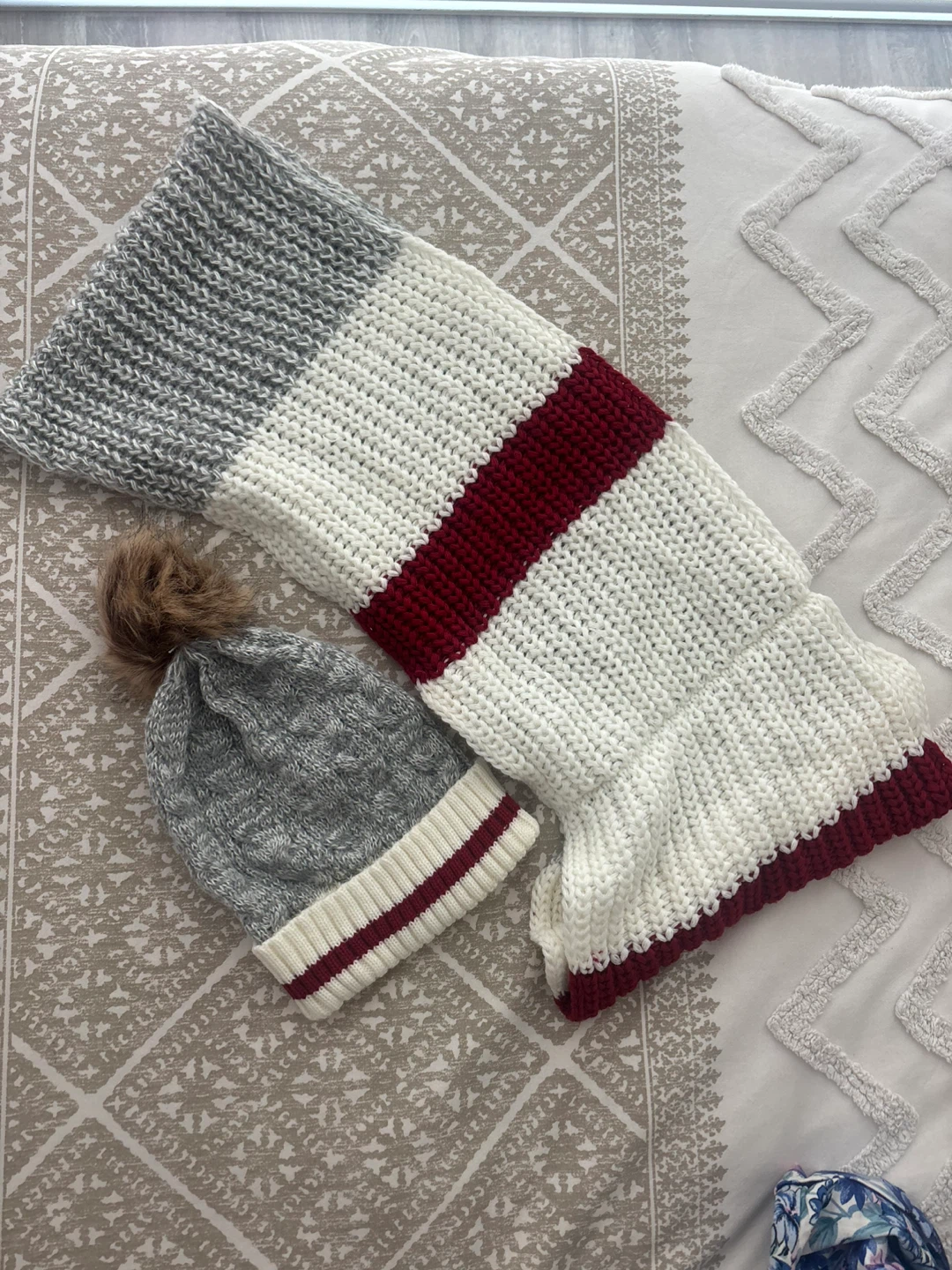Grey Knit Hat and Scarf Set