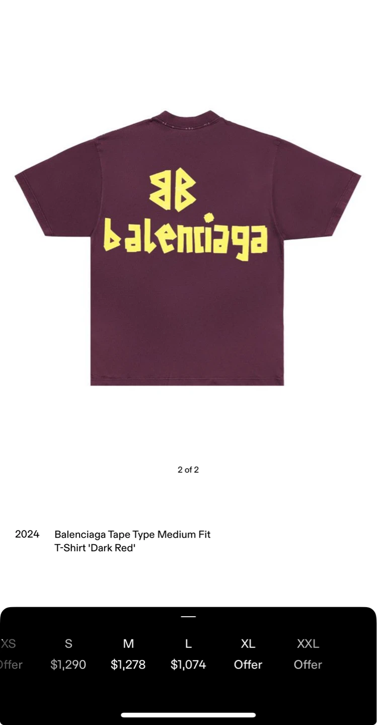 Balenciaga Tape Type Medium Fit T-Shirt Dark Red XXL - photo 2