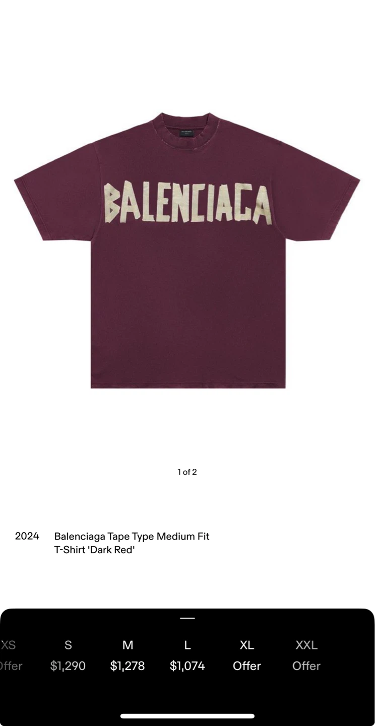 Balenciaga Tape Type Medium Fit T-Shirt Dark Red XXL