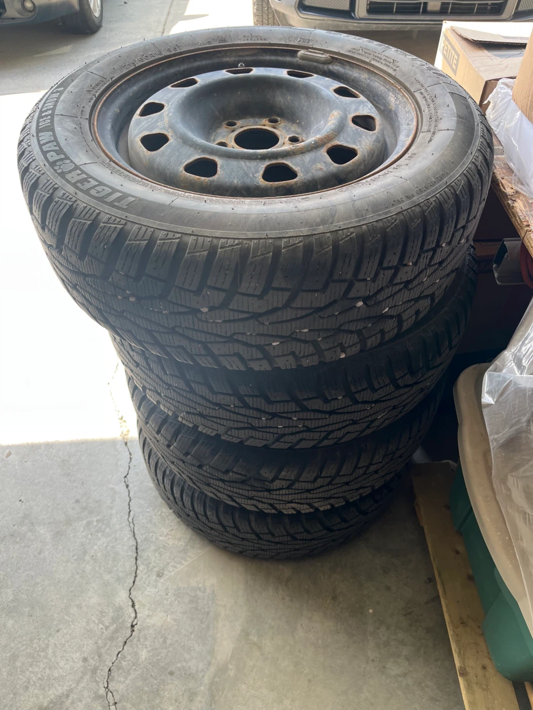 Winter tires on steel wheels
