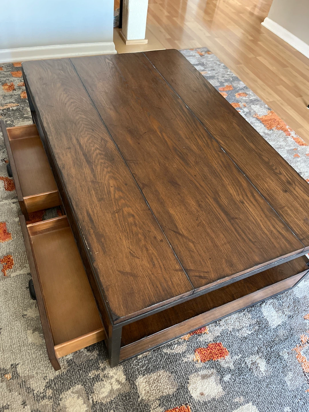 Wooden Coffee Table with 2 Drawers and Metal Frame - photo 3