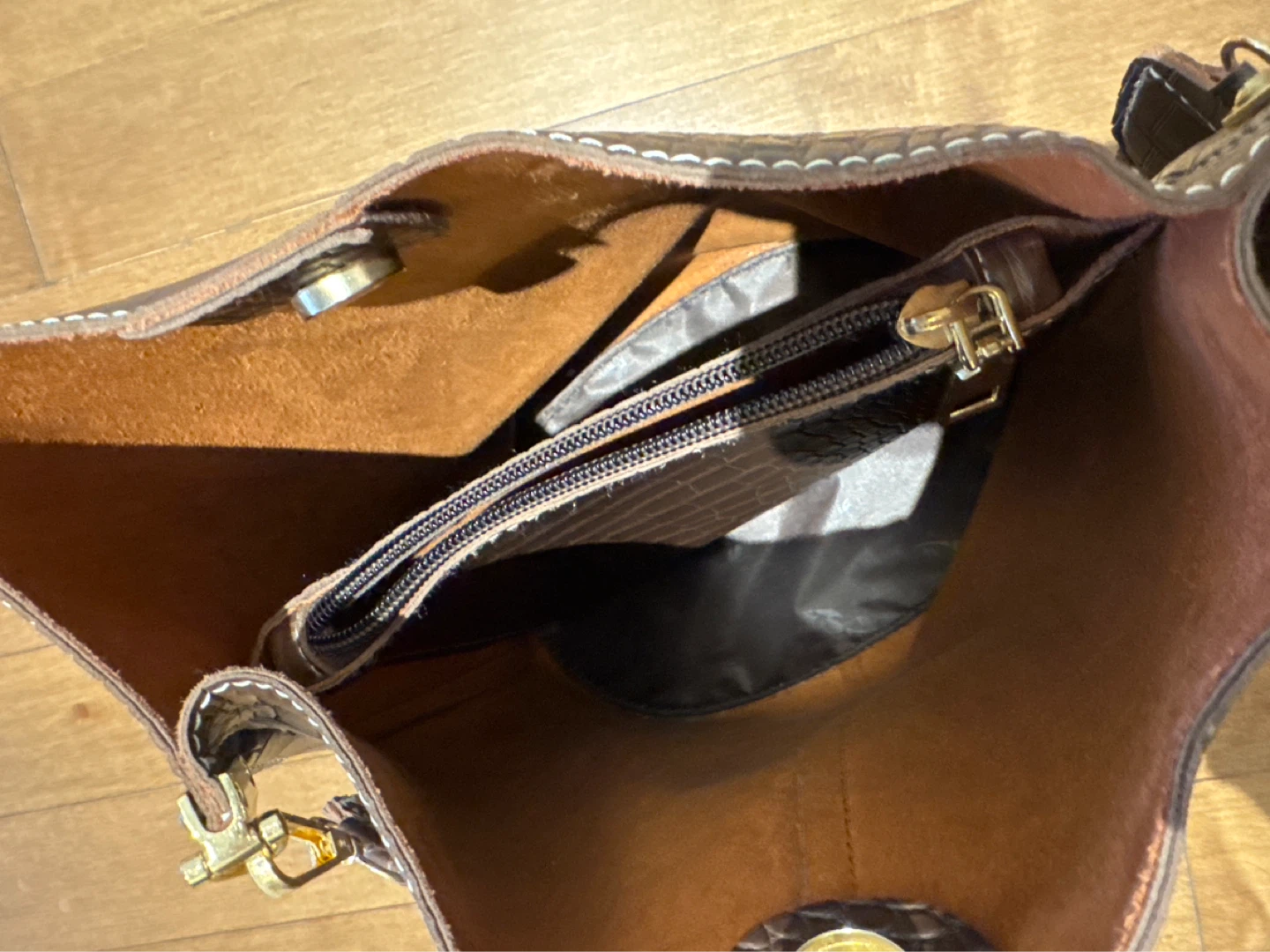 Brown Croc Embossed Bucket Bag - photo 3