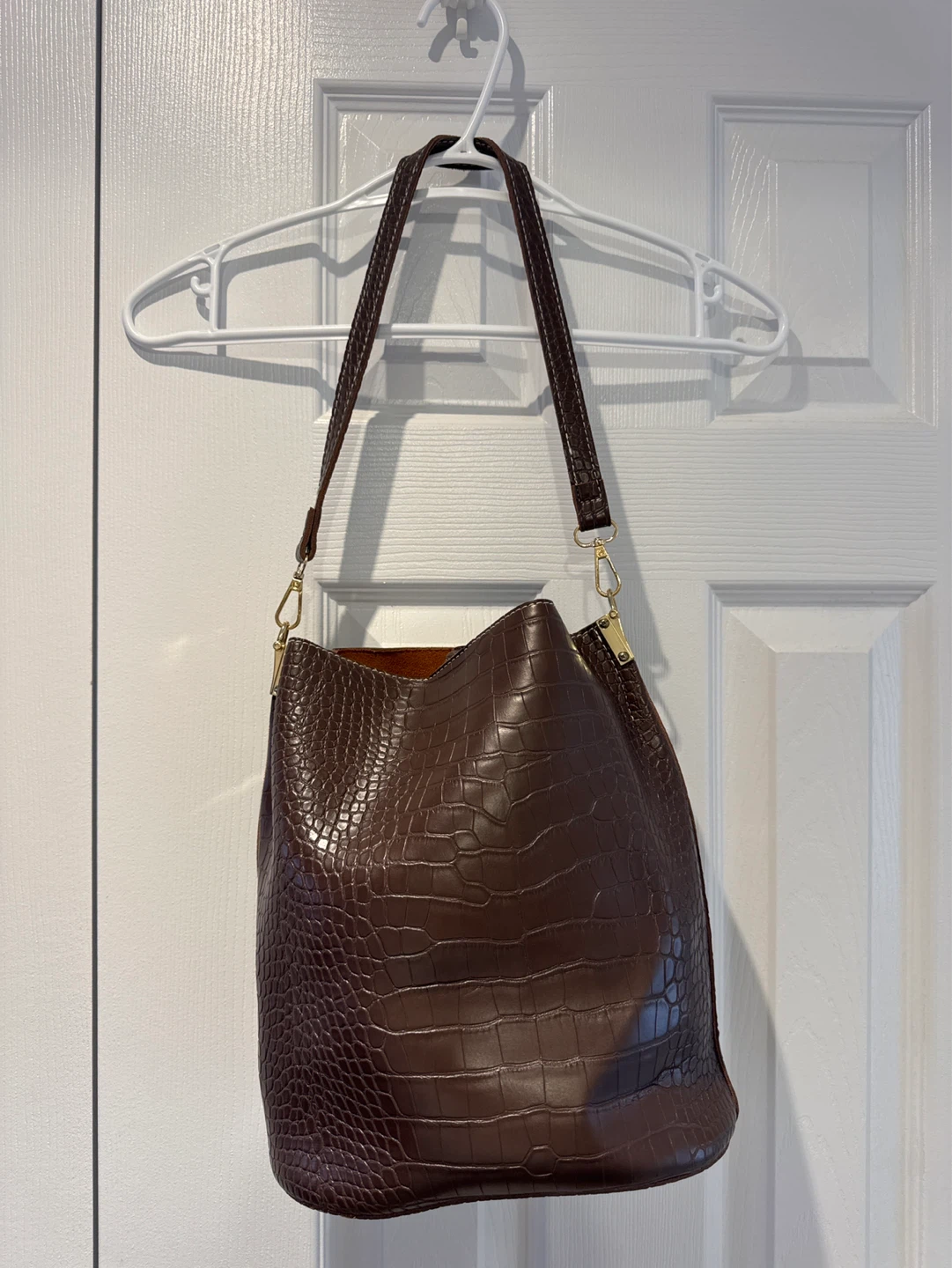 Brown Croc Embossed Bucket Bag