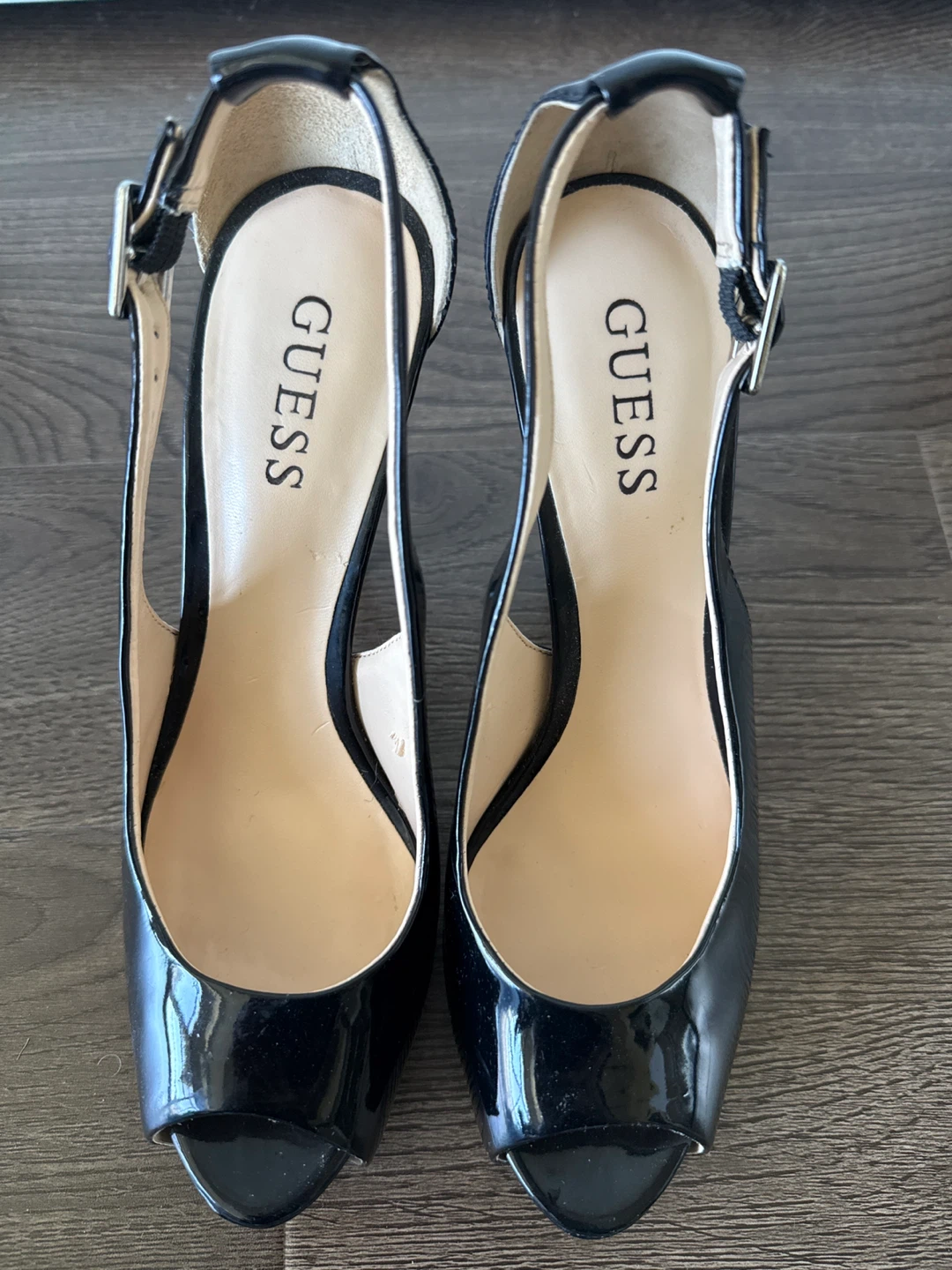 Guess Black Patent Slingback Peep Toe Heels - photo 4