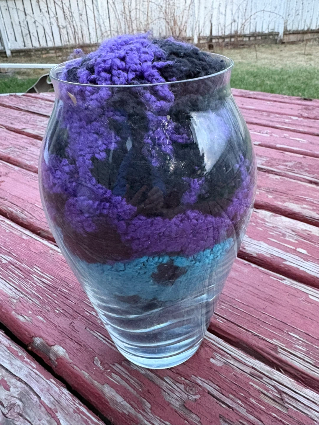 Glass Vase with Purple and Black Yarn