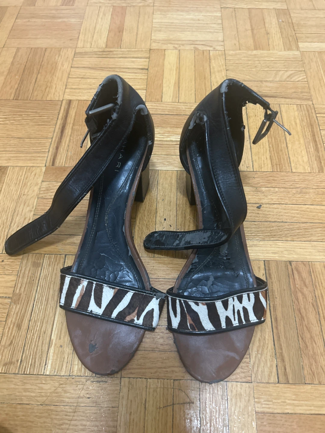 Tahari Black & Zebra Print Heeled Sandals
