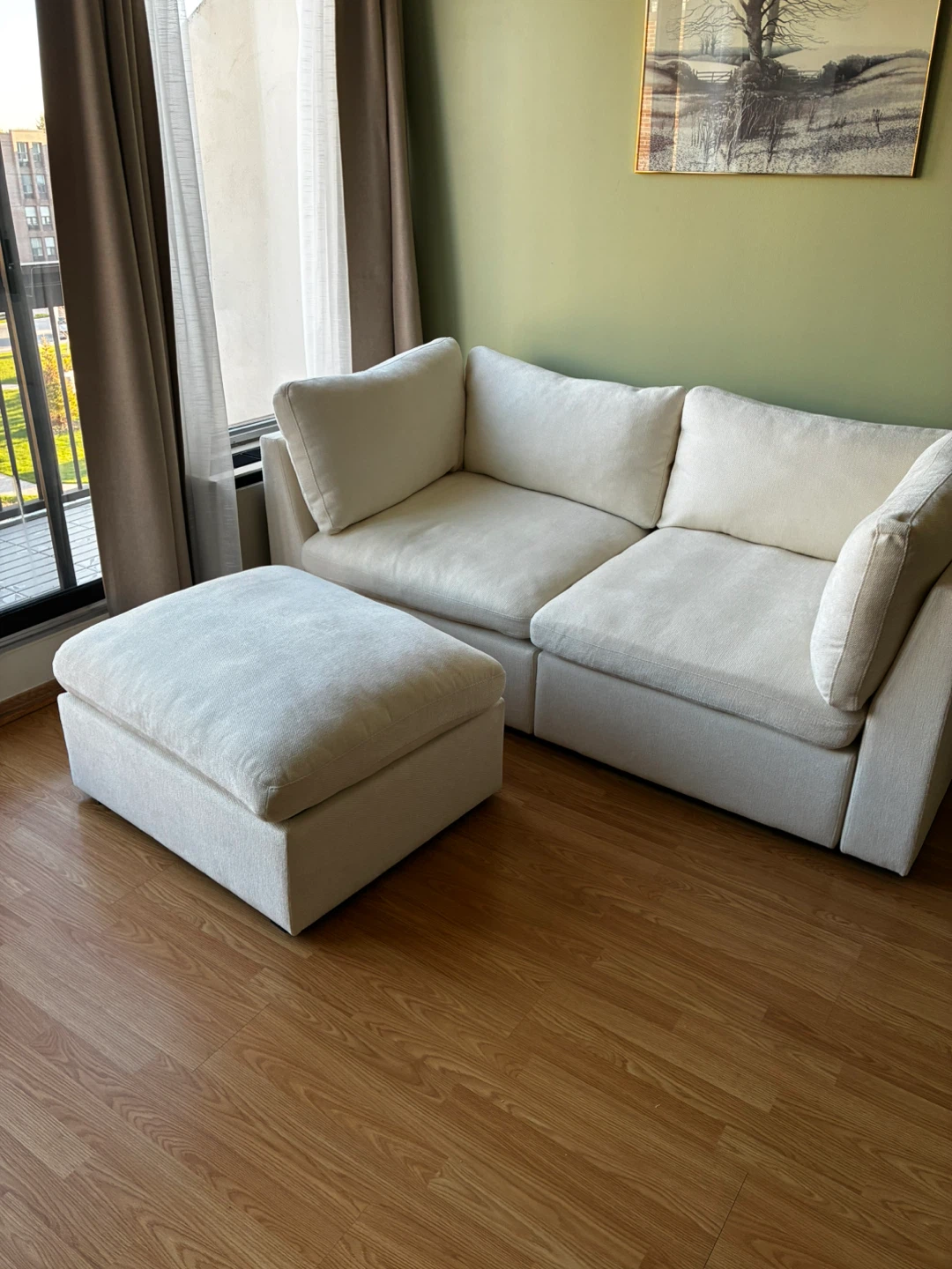 Cream Modular Sectional Sofa with Storage Ottoman