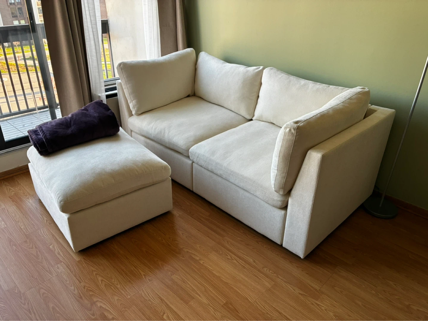 Cream Modular Sectional Sofa with Storage Ottoman - photo 3