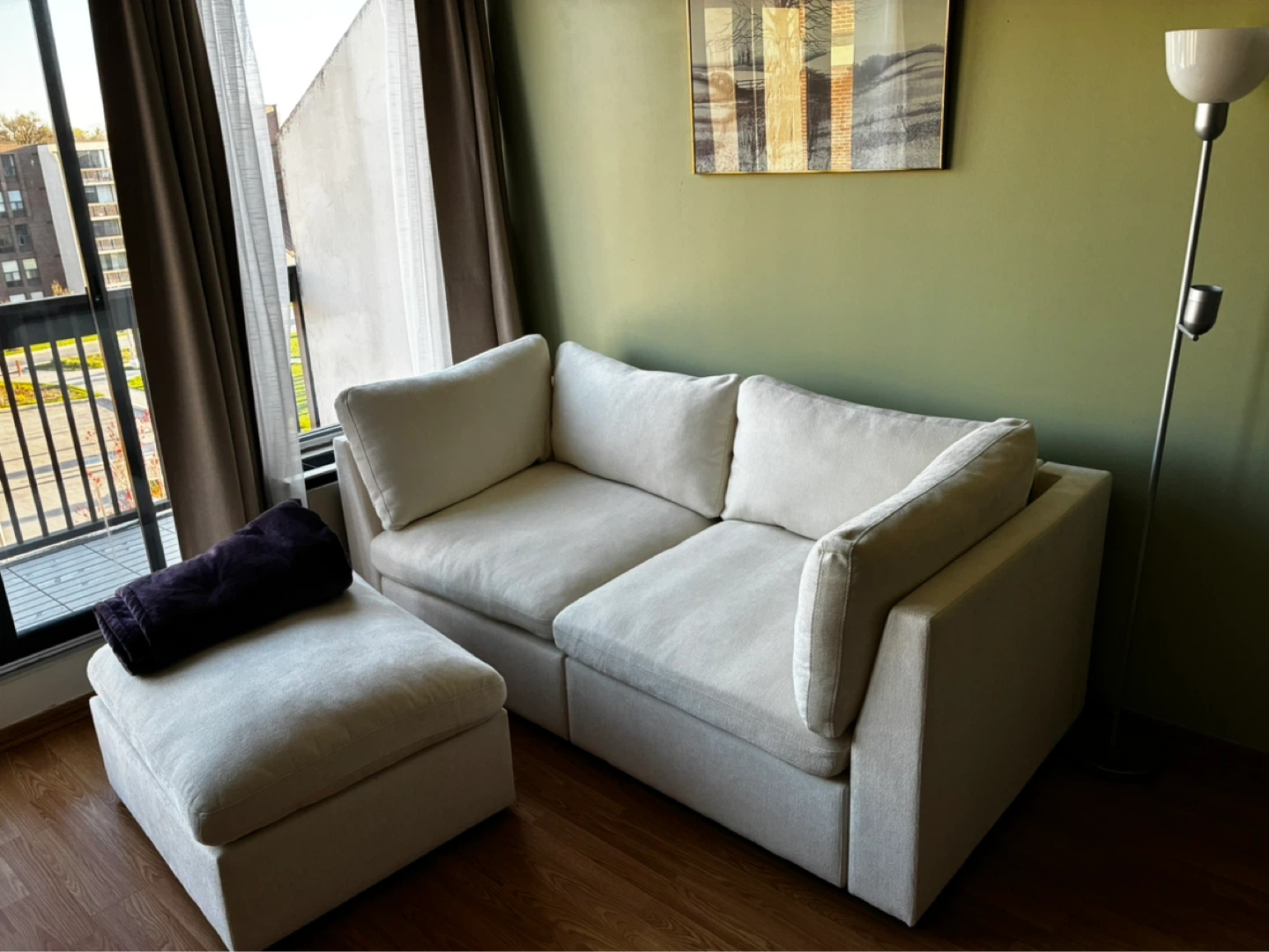 Cream Modular Sectional Sofa with Storage Ottoman - photo 2