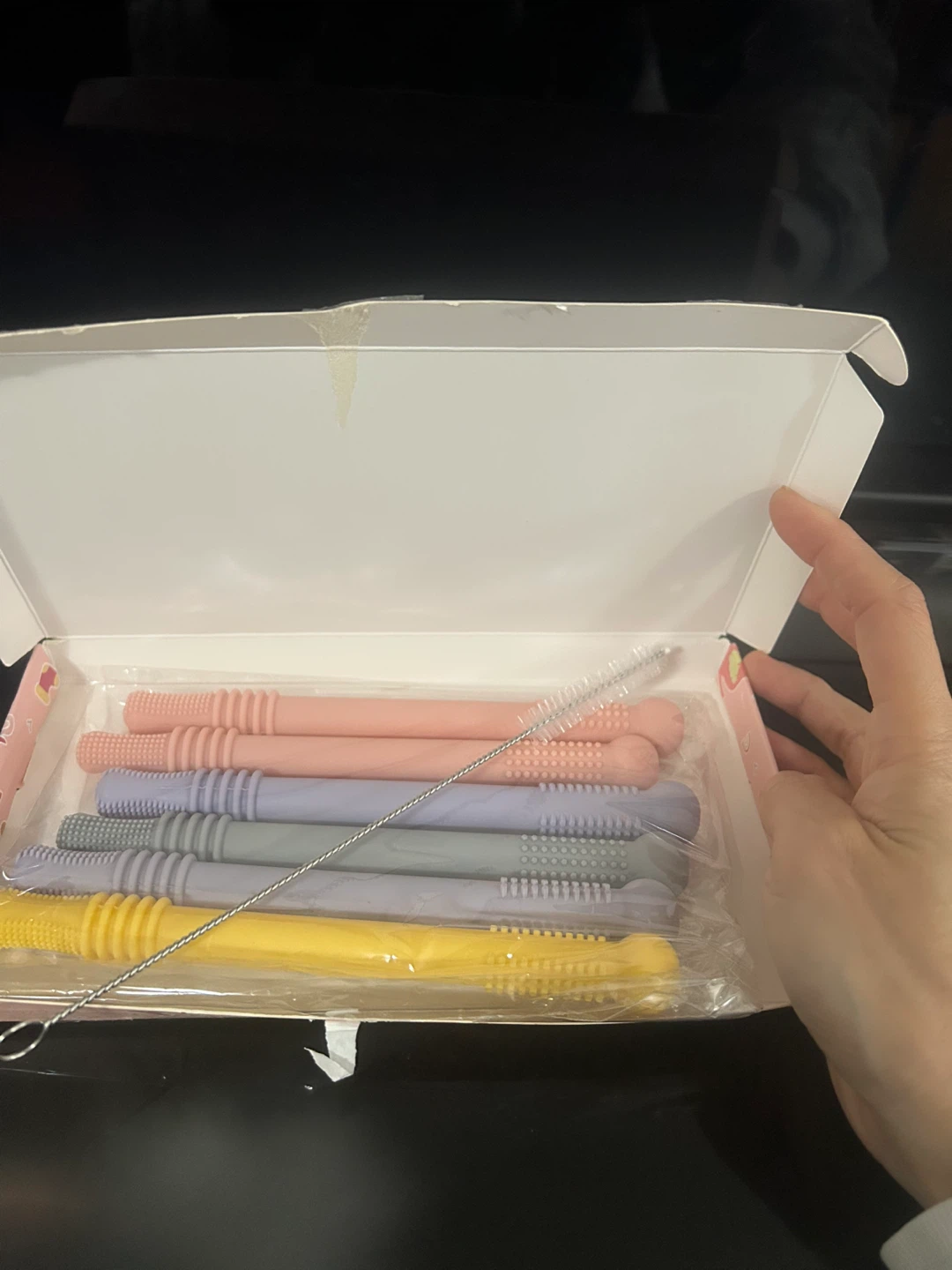 Set of 6 Silicone Teether Tubes with Cleaning Brush