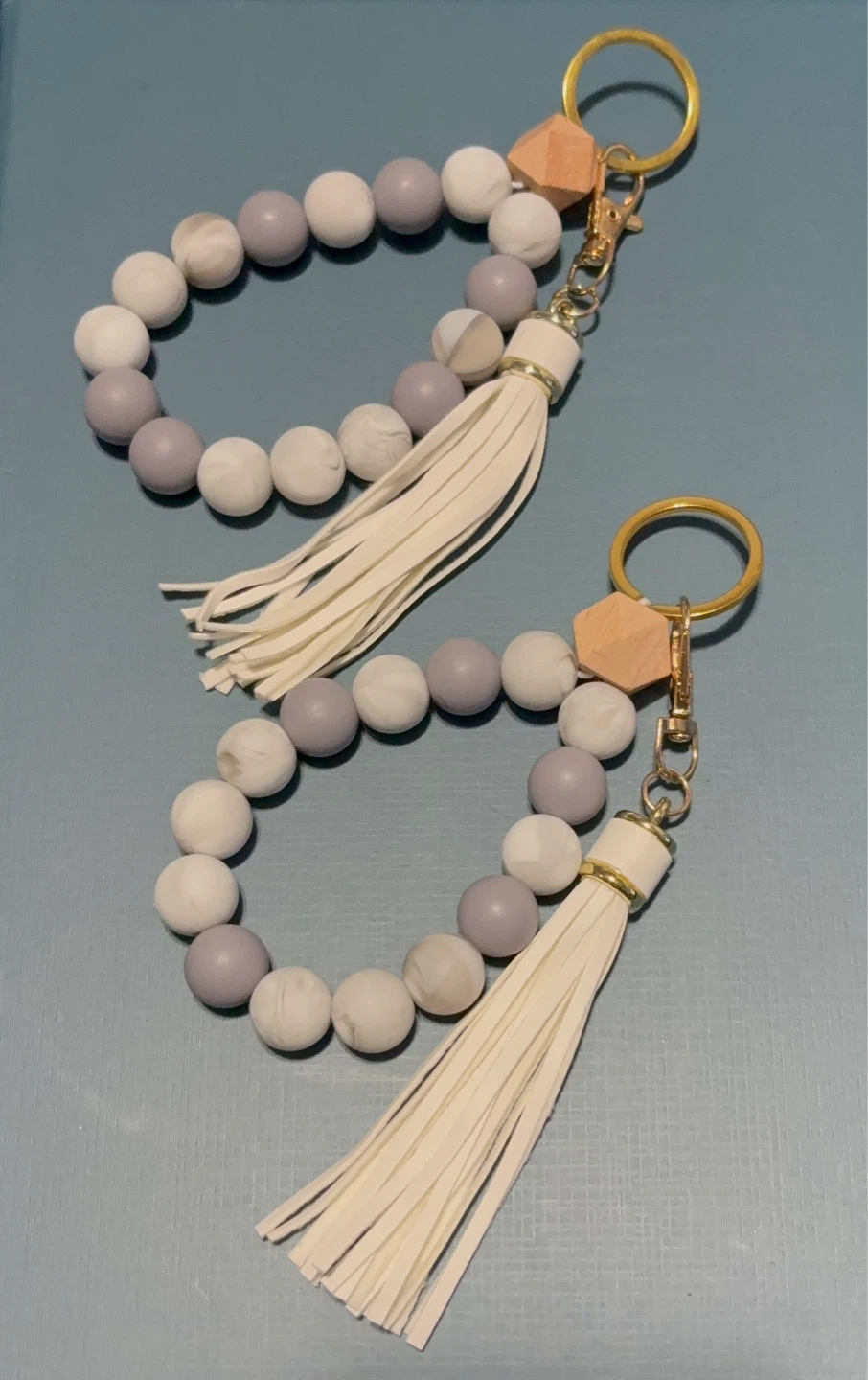 Silicone Beaded Keychain Bracelets with Tassels (Set of 2) - photo 2