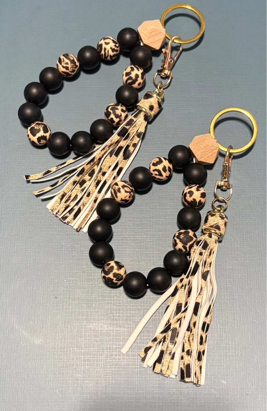 Silicone Beaded Keychain Bracelets with Tassels (Set of 2)