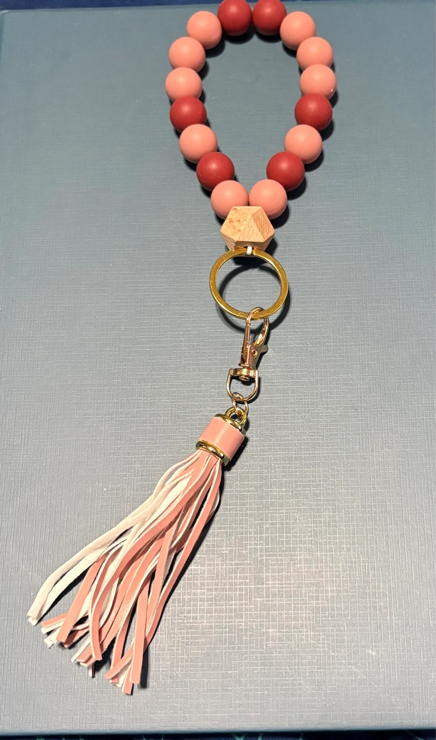 Silicone Beaded Keychain Bracelets with Tassels (Set of 2) - photo 5