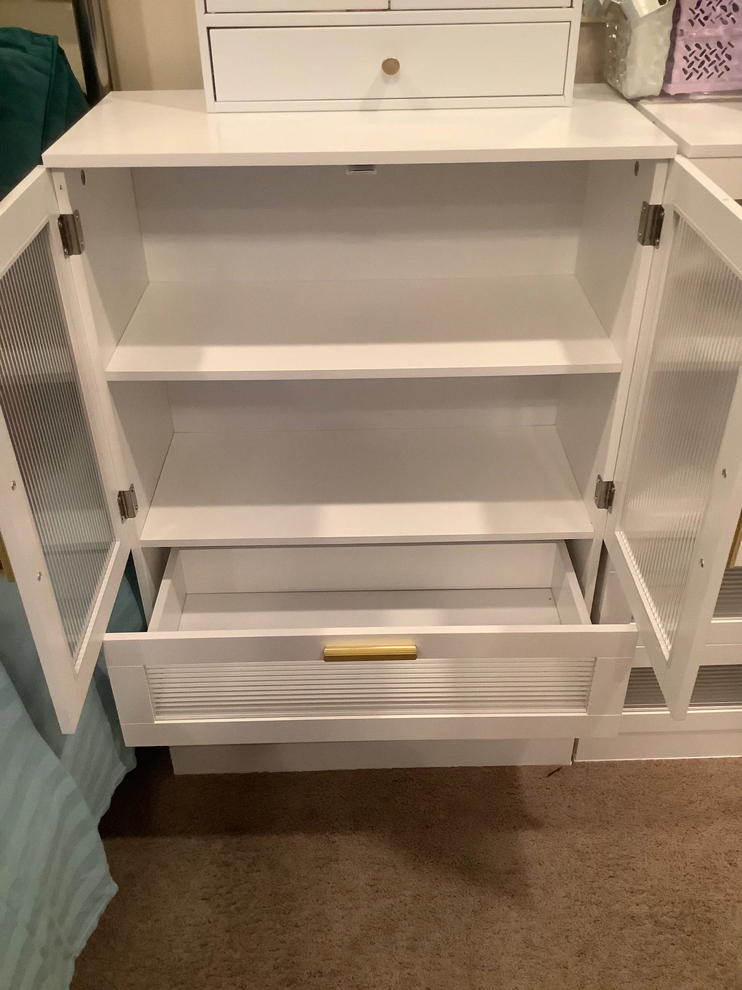 White Cabinet with Glass Doors and Gold Handles - photo 2