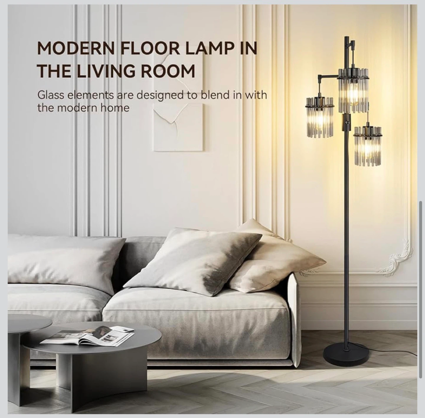 Dimmable Industrial Floor Lamp with 3 Crystal Cage Shades F66 - photo 3
