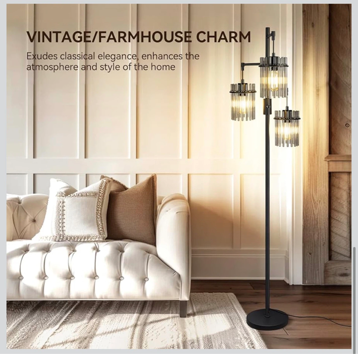 Dimmable Industrial Floor Lamp with 3 Crystal Cage Shades F66 - photo 5