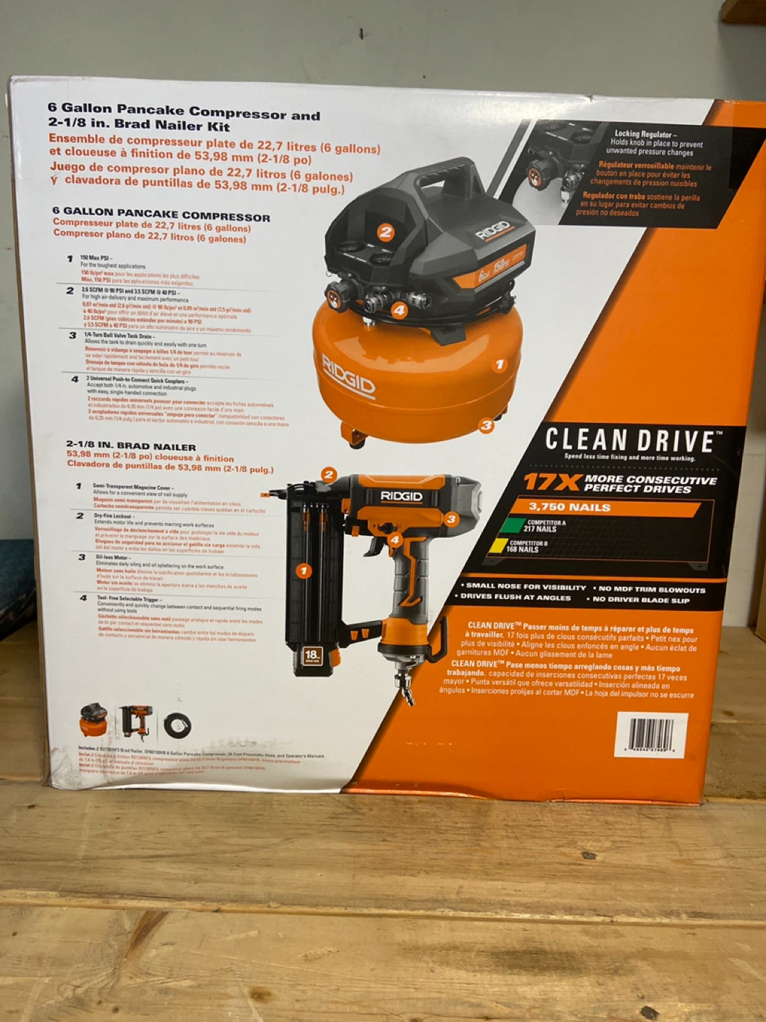 RIDGID 6 Gallon Pancake Compressor and Brad Nailer Kit