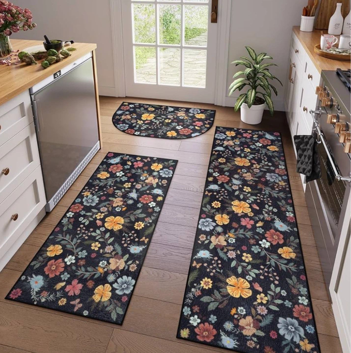 Floral Kitchen Runner Rug Set - 3 Piece