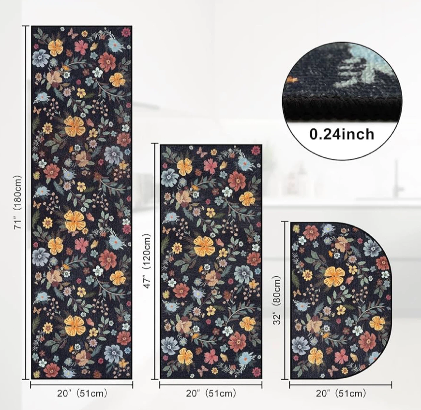 Floral Kitchen Runner Rug Set - 3 Piece - photo 2