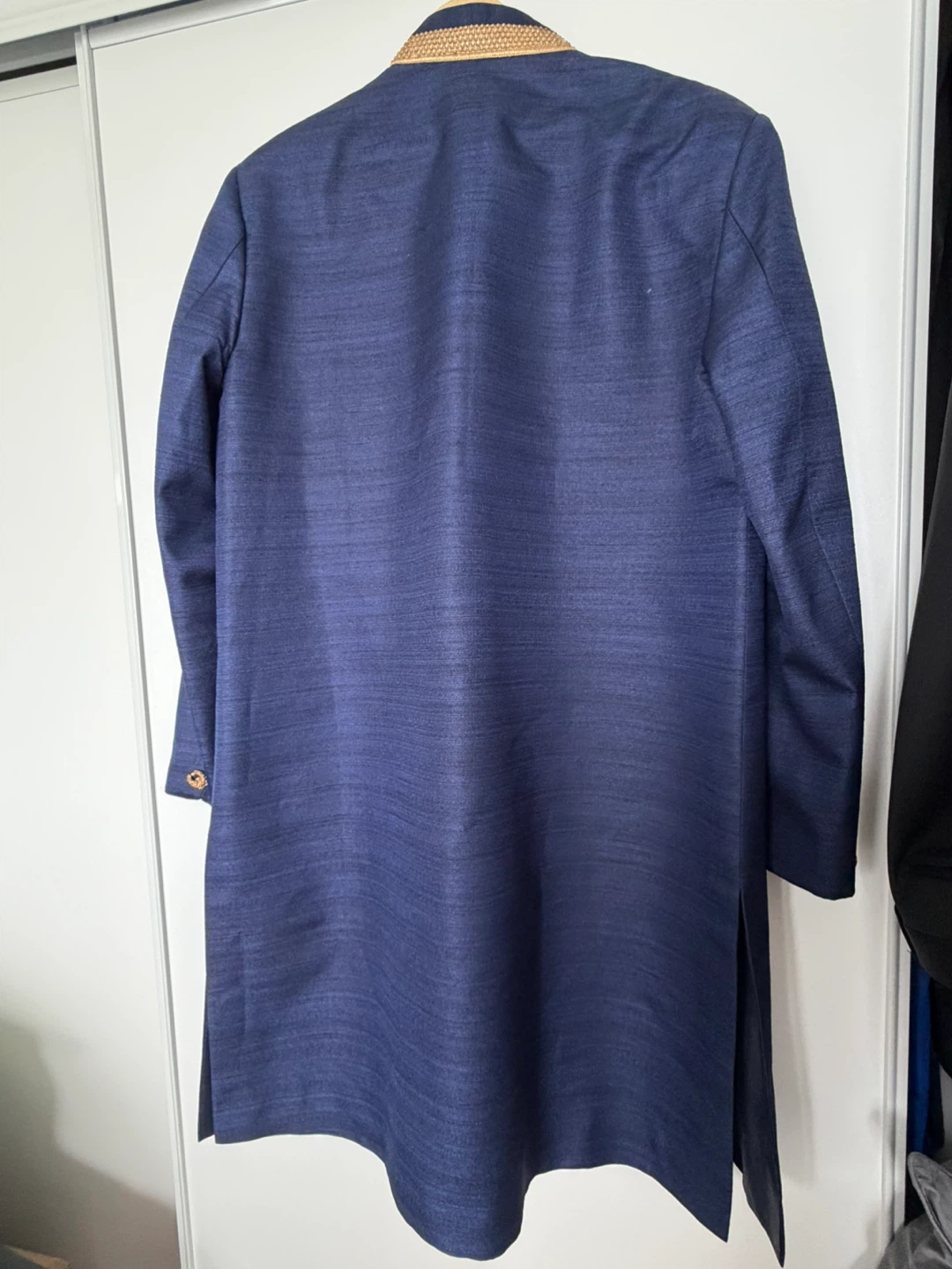 Blue Sherwani with Gold Accents + pants + shoes - photo 2