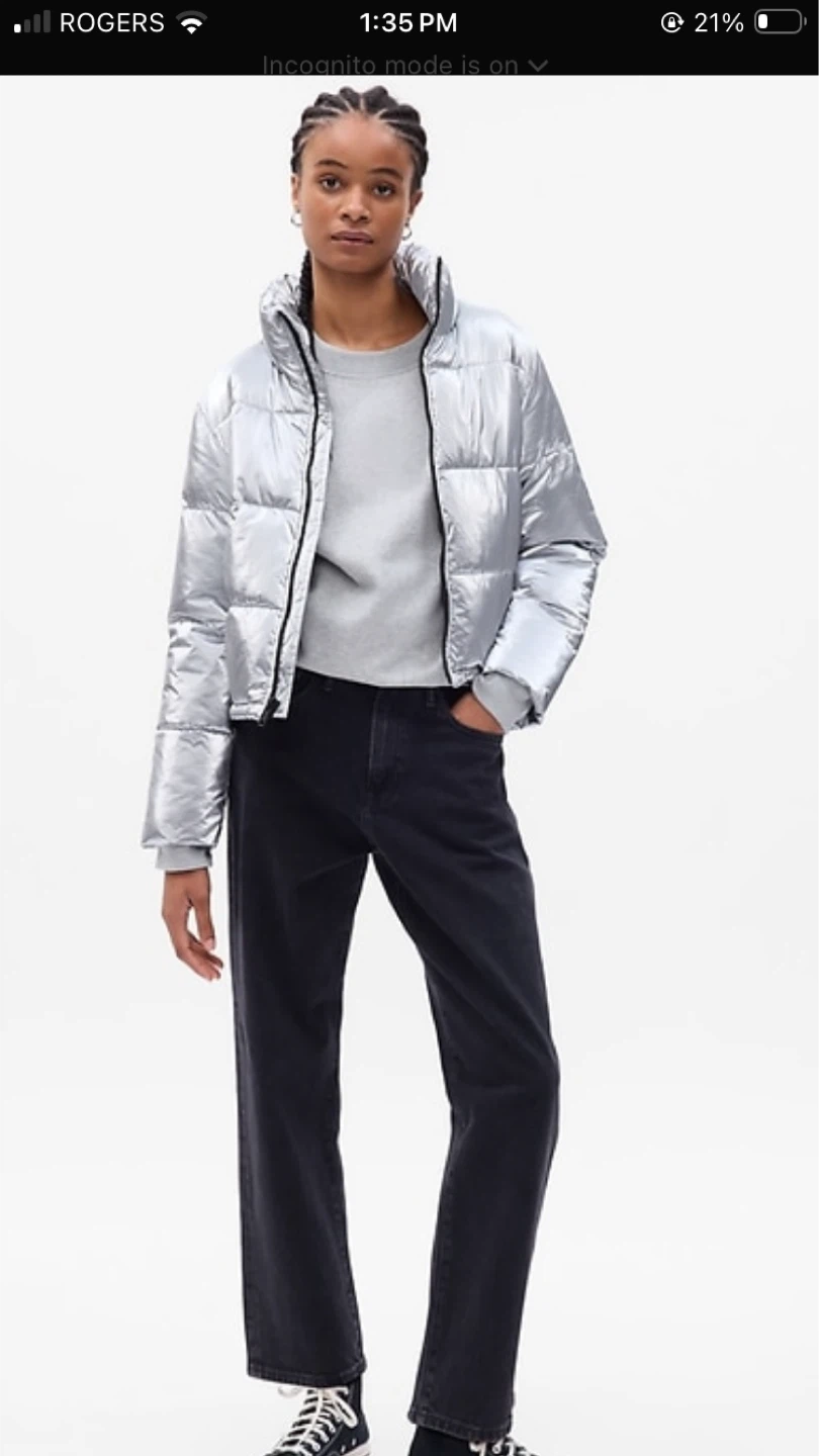 NWT Gap Big Puff $208 Silver Crop Puffer in Medium Tall