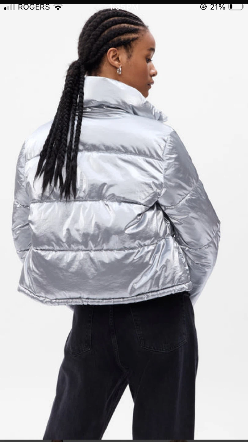 NWT Gap Big Puff $208 Silver Crop Puffer in Medium Tall - photo 2
