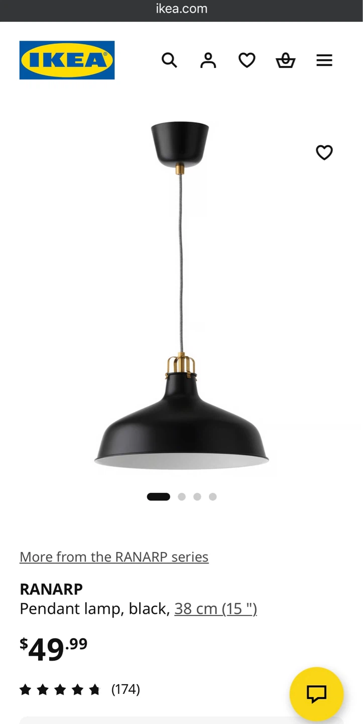 RANARP Pendant lamp, black, 38 cm (15 ")