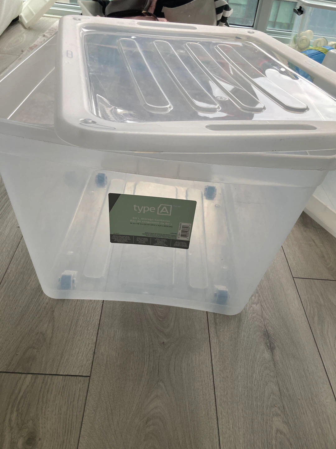 Type A 80L Clear Storage Container with Lid and Wheels