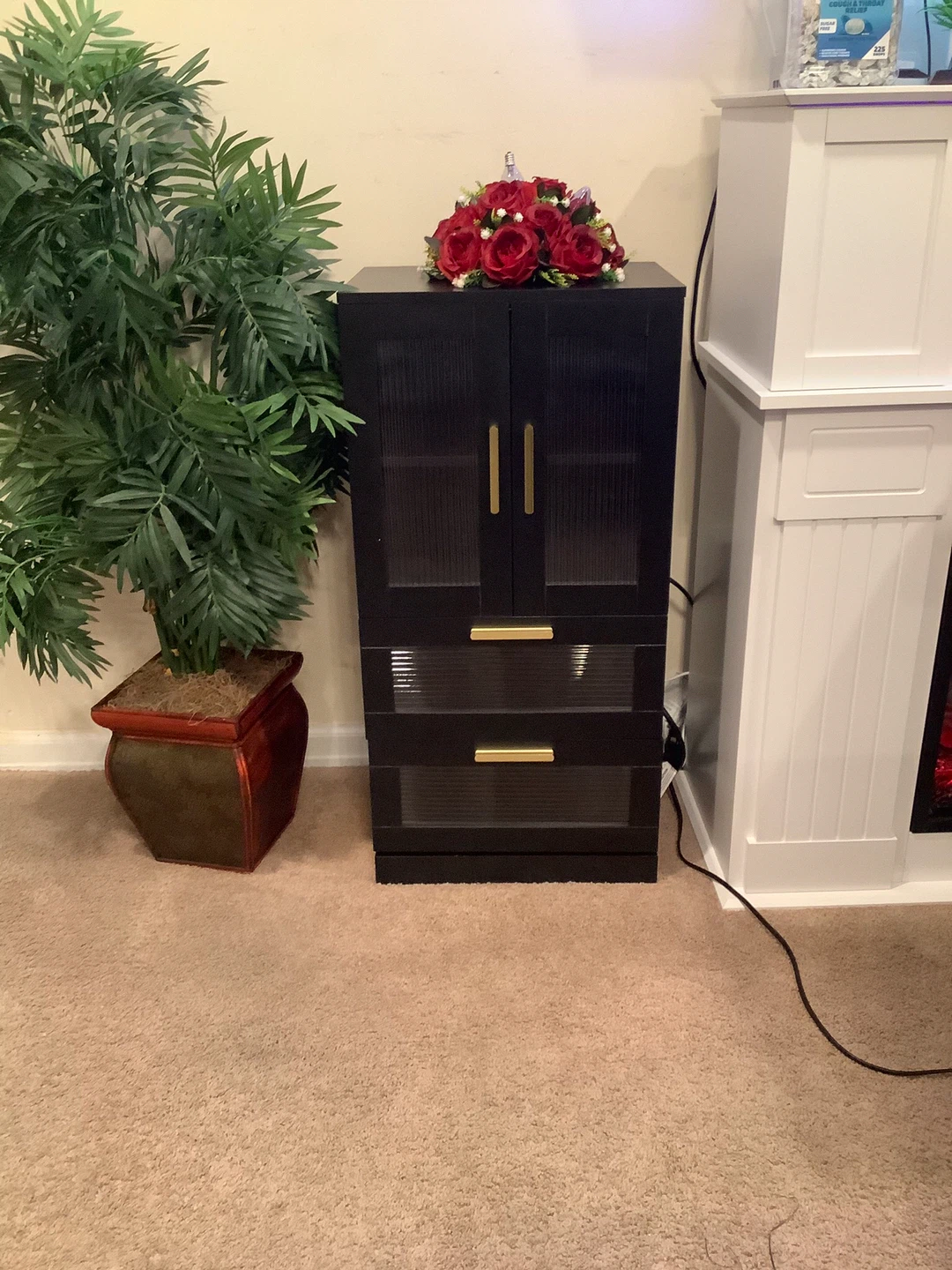 Black Storage Cabinet with Gold Handles