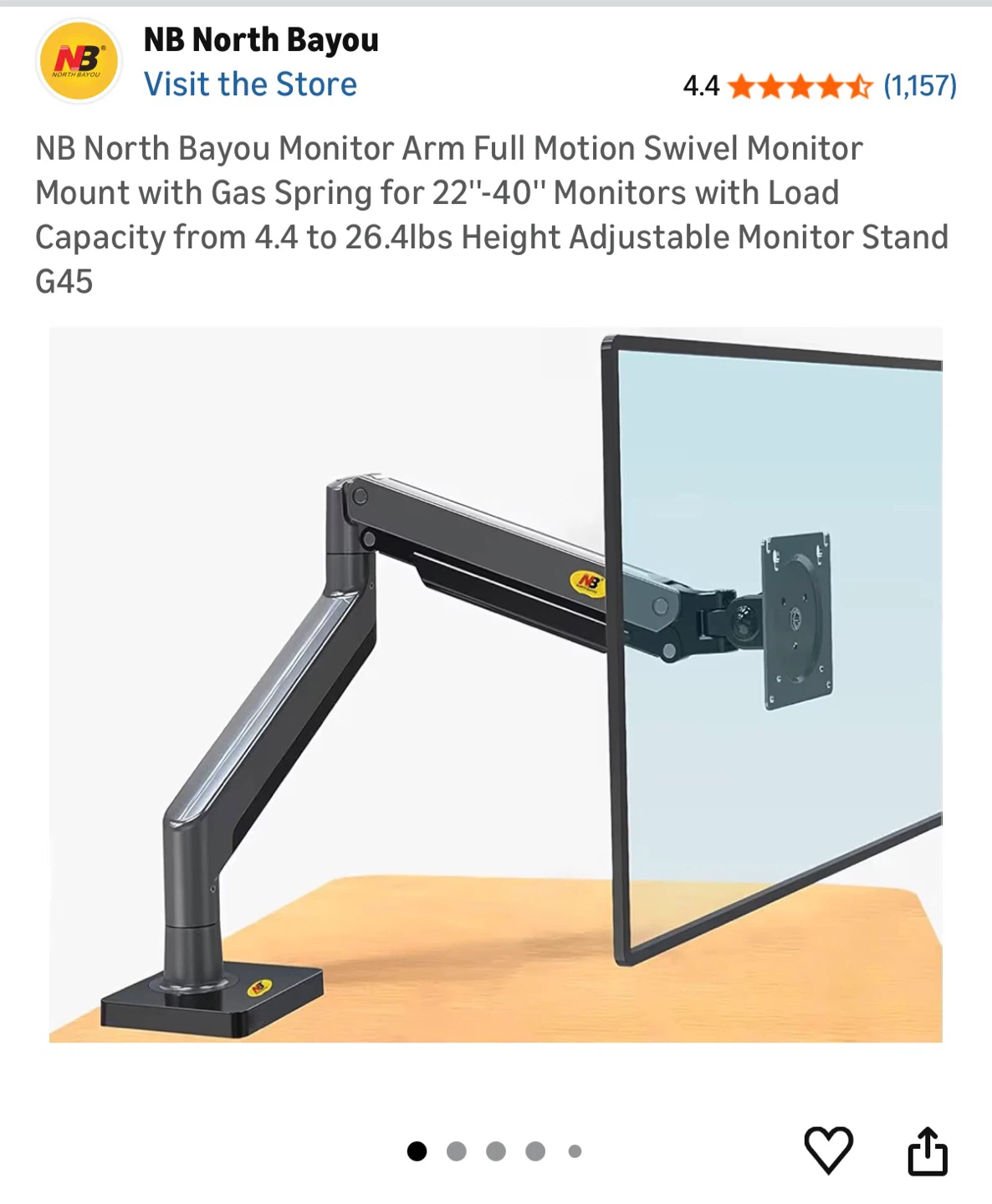 Black Single Monitor Desk Mount Arm - photo 2