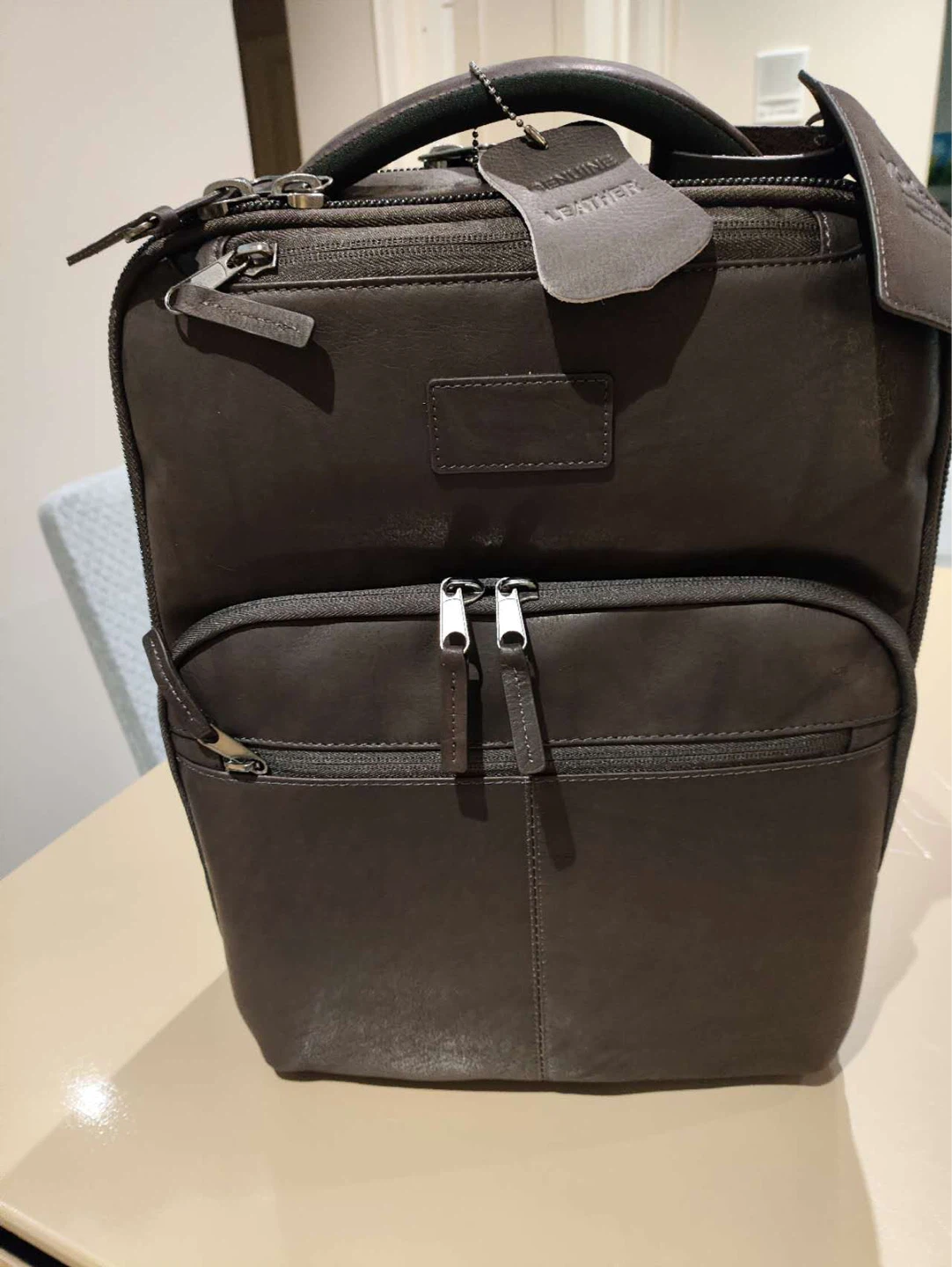 Genuine Leather Backpack - Dark Brown