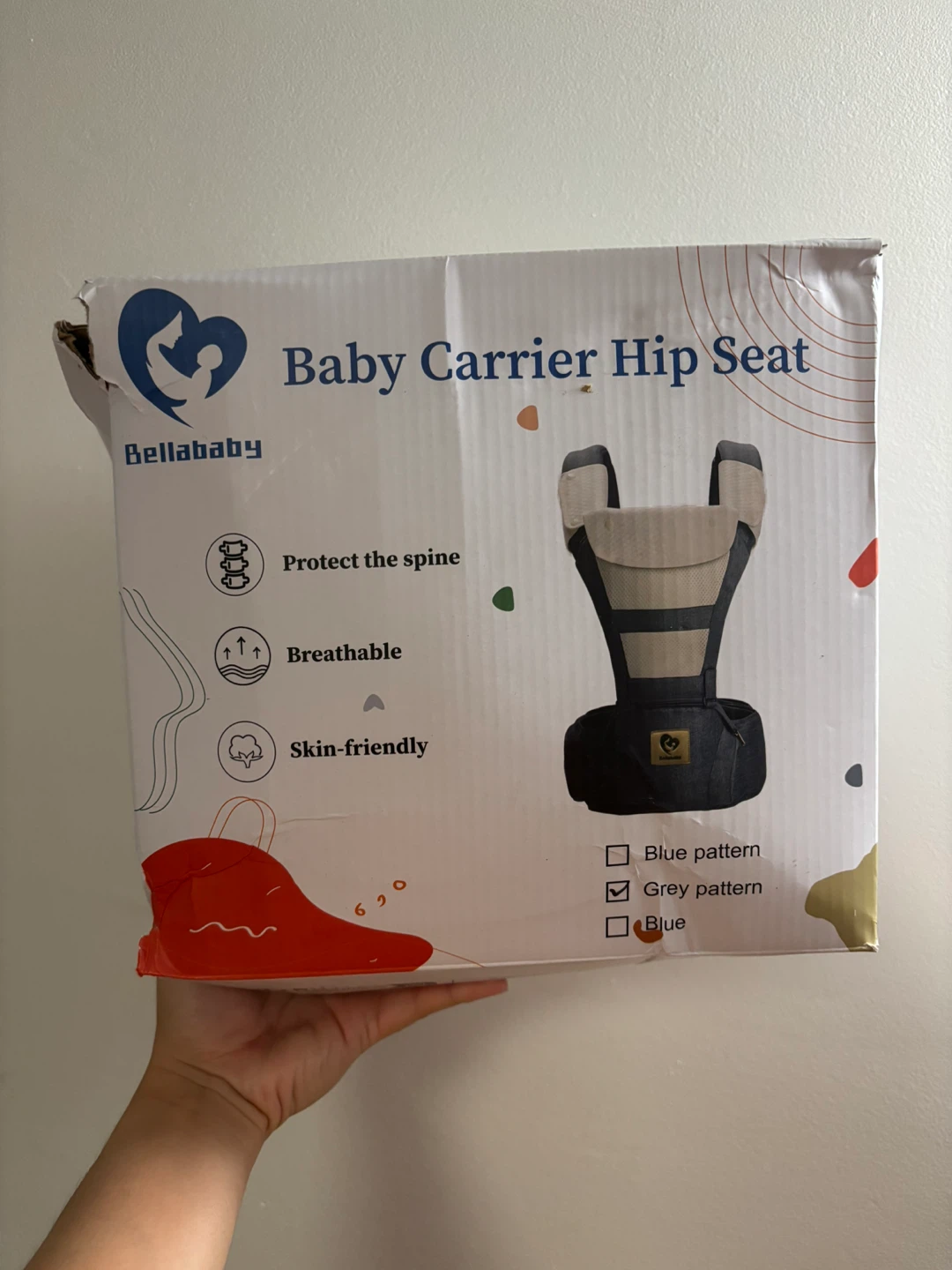 Bellababy Baby Carrier Hip Seat - Grey Pattern