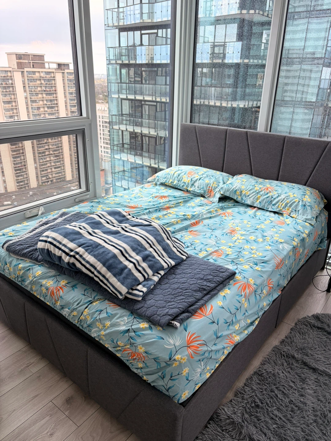 Grey Upholstered Storage Bed Frame + Mattress