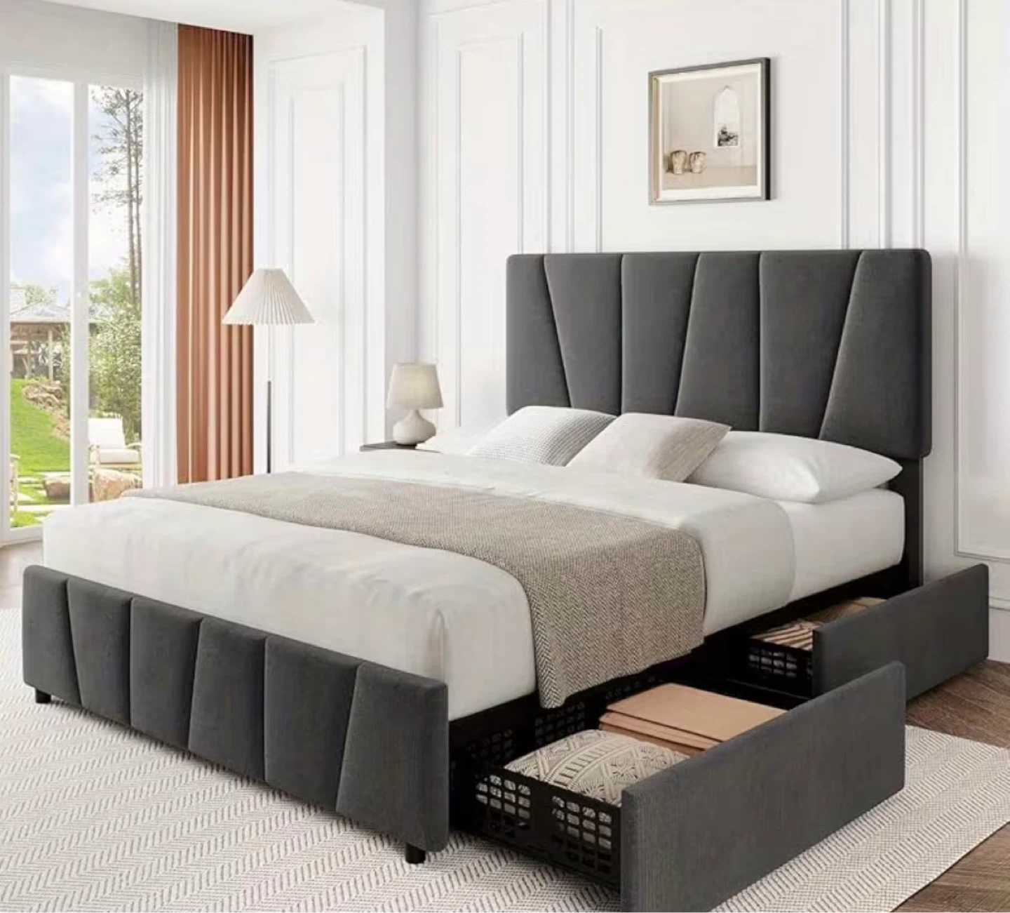 Grey Upholstered Storage Bed Frame + Mattress - photo 5