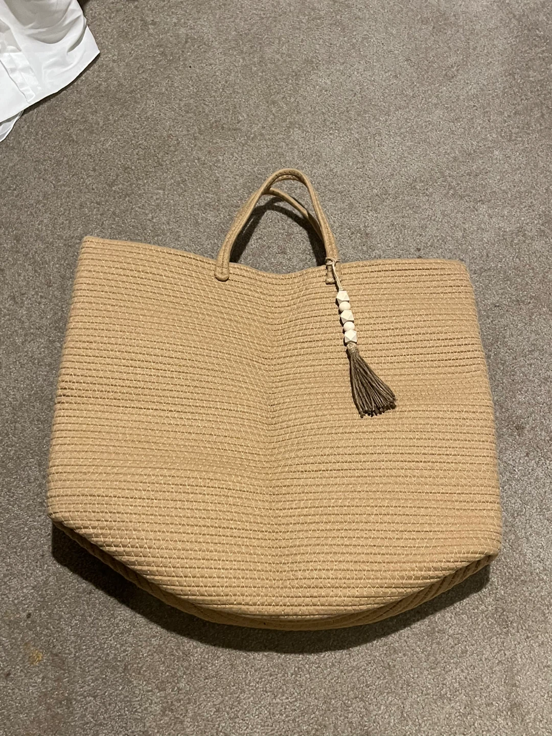 Large Woven Straw Tote Bag with Tassel